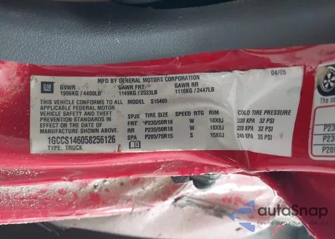 2005 Chevrolet Colorado Ls z USA, uszkodzony, nr VIN 1GCCS146058256126